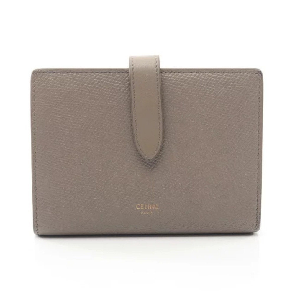 Celine Strap Wallet Bifold Leather Beige Tan